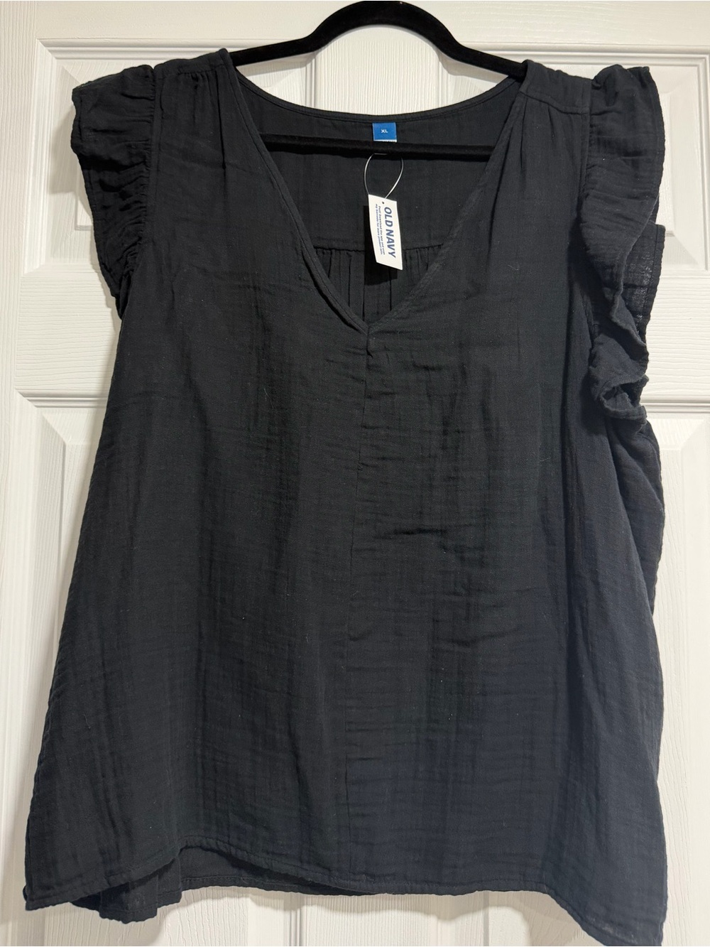 Old Navy Black Flutter Sleeve V-Neck Blouse